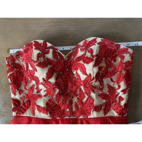 Sherri Hill Dress Size 10 Prom Pageant Gala Formal Gown Flowy Red Gold  # 1924 - Picture 3 of 16